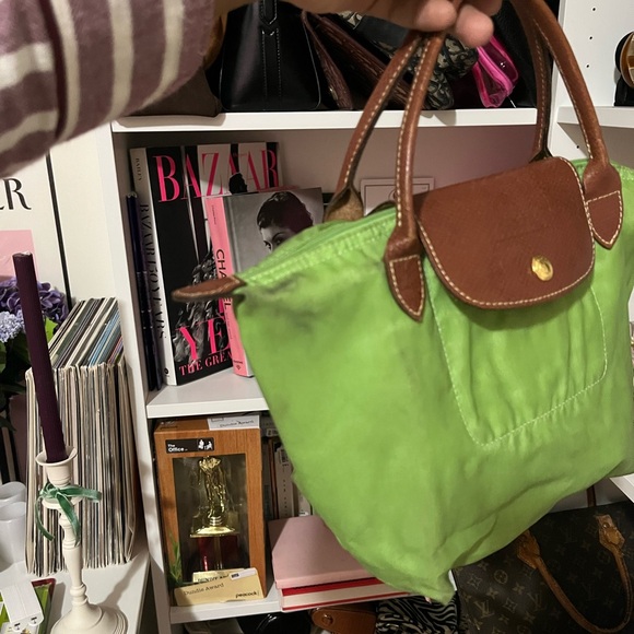 Long champ le pilage Green Tote Bag with Brown Accents - Picture 2 of 7